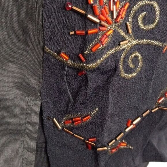 Vintage 90s Carole Little Size M PM Petite Vest Black Beaded Floral Embellished - Picture 7 of 14